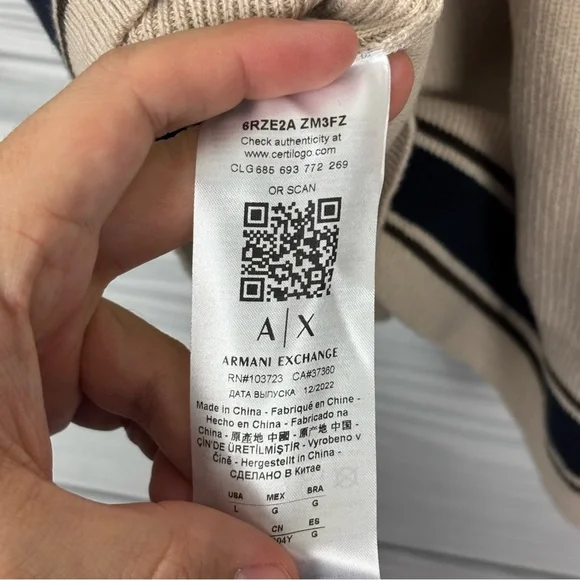 A/X Armani Exchange Men’s Cotton Collegiate V-Neck Ribbed Cardigan Large NWT - Picture 11 of 13